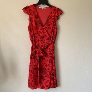 Collective Concepts Red-Orange Floral Faux Wrap